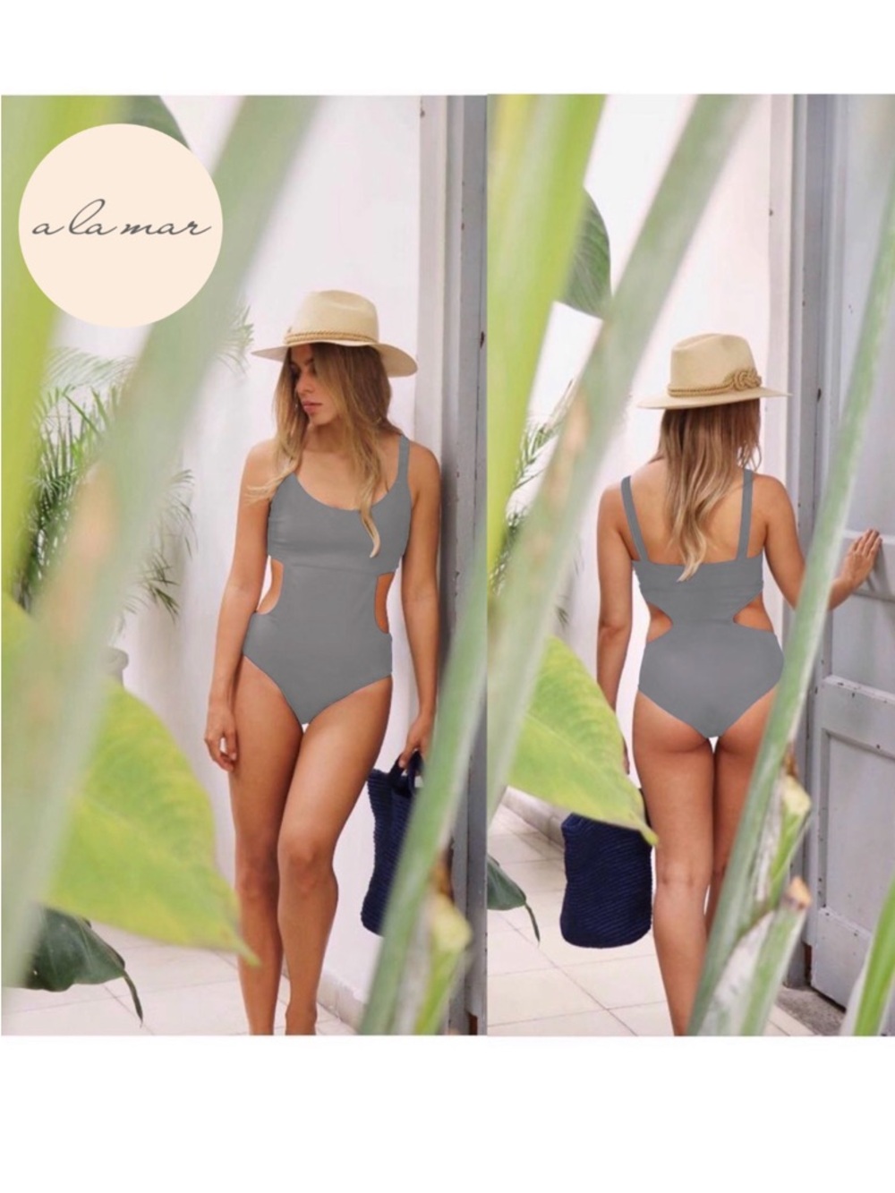 The Sienna one piece gray swimsuit size large body suit by A La Mar the label